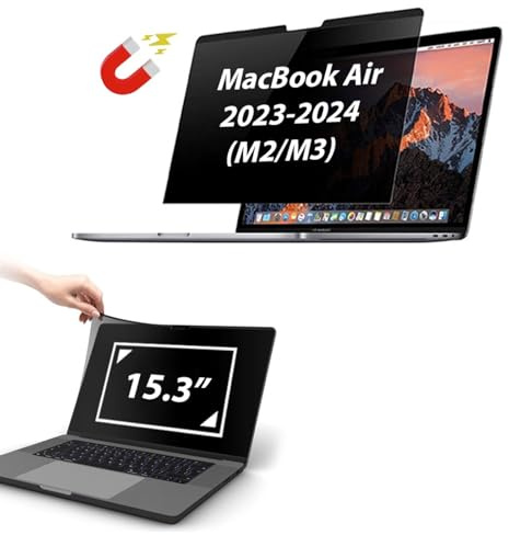 AJPARTS UK Magnetic Privacy Screen Protector, for Mac book Air 15 Inch (2023-2024, M2, M3)- A2941 A3114, Removable Anti Glare Blue Light Mac Air 15.3 Laptop Black Private Filter