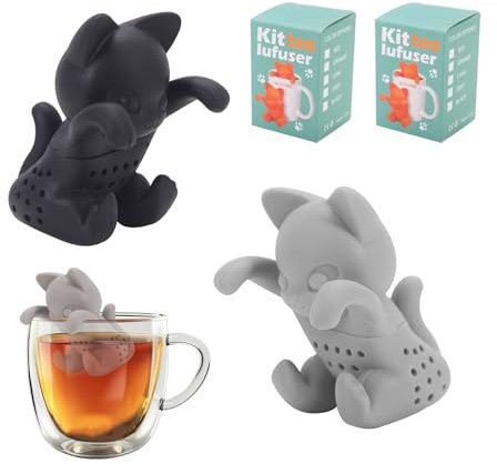 YFaith 2 Pièces Infuseur à Thé, Forme de Chat 3D, Amovible Filtre à Thé, Silicone Infuseur Thé Tasse, Noir et Gris, pour Théière, Tasse à Thé, Cadeau
