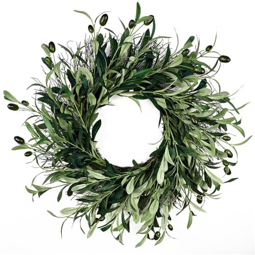 Corona verde para pared al aire libre, boda, decoración del hogar, corona de 18 pulgadas para puerta delantera, corona de vegetación con hojas para interiores (45 cm)