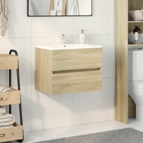 Gecheer Mobile Lavabo, Mobiletto da Bagno Salvaspazio con Ampio Spazio Portaoggetti, 60 x 38,5 x 45 cm, in Legno Multistrato Rovere Sonoma, per Bagno