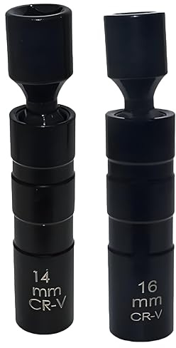 2Pcs Black Thin Wall Spark Plug Socket 14mm 16mm | Swivel Magnetic Spark Plug Socket Set 3/8 Inch 360°Rotatable 12 Point for N54 N55 Models