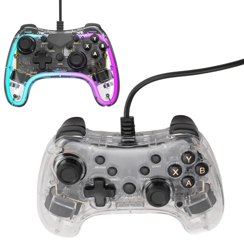 Annadue Controlador de Juego, Gamepad con Cable Transparente con