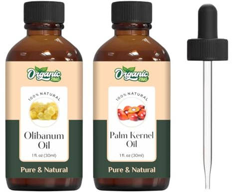 Organic Zing Essential &CarrierOil Duo - Olibanum (Boswellia Serrata) Oil (30ml) & Palm Kernel (Elaeis Guineensis) Oil (30ml)