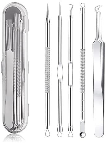 CATOR 5 Extracteur Point Noir, extracteur point noir Kit Tire Comedons Professionnel en Acier Inox Outils Point Noir, Kit Extracteur Professional avec Boite, pour Retire Comédons