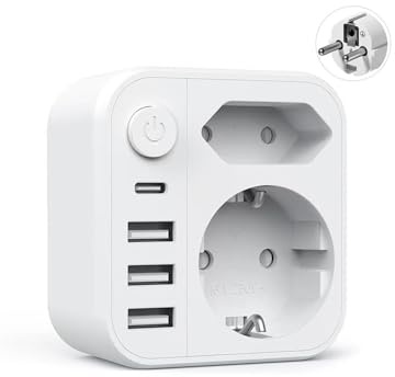 Doppelstecker für Steckdose,4000W Steckdose Ohne Kabel,6 in 1 Mehrsteckdose mit USB C, 2 Fach Mehrfachstecker mit Schalter für Zuhause, Büro, Reise