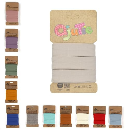 Die Stofftante Jersey Schrägband | vorgefalztes, elastisches Einfassband | aus Baumwoll-Jersey | Coupons á 3 Meter x 20mm (Sand)