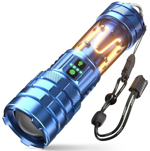 Sogdeco Torcia a LED super luminosa, ricaricabile ad alta luminosità, con luce da campeggio, zoomabile, 11 modalità di illuminazione, lunga durata della batteria, impermeabile, potente torcia tattica