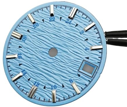 Esfera de reloj de 28,5 mm con textura de papel, superficie numérica, círculo interior, escala, accesorios de reparación for movimiento NH35 y NH34.(Sky blue)