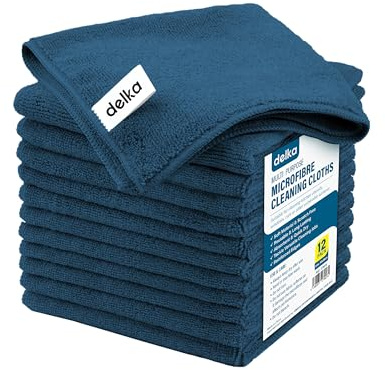 delka Microfibre Cleaning Cloths –Multi-Purpose, Ultra Soft & Lint-Free –Reusable, Streak-Free for Kitchen, Car, Glass, Windows & Electronics (Teal, 12 Pack)