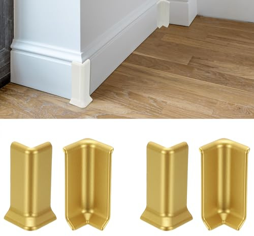 sourcing map Self Adhesive Baseboard Corner Blocks, 3.23 Inch Wall Edge Corner Protector 2 Inside + 2 Outside Corners-Connector for Wall Floor Furniture Edge(Gold)