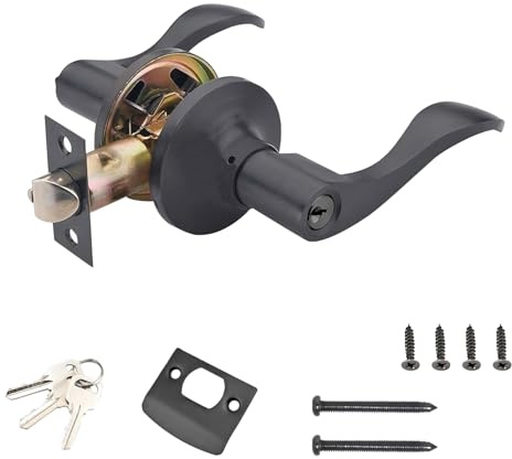 Qrity 1 Stück Türgriffschloss, Türgriff Set mit Schloss, Schlafzimmertürschloss mit Schlüsseln, Moderner Türgriff für Schlafzimmer, Badezimmer, Schwarz
