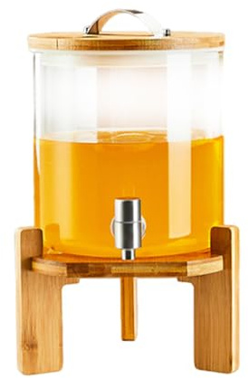 LYXXW Dispensador Bebidas Vidrio Premium 5L, Jarra para Jugo Resistente Calor y Frío con Base Madera y Tapa Hermética, Elegante Servidor Bebidas para Reuniones y Eventos en Casa,3L