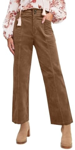 Forandiu Y2K Pantalon tendance en velours côtelé avec poches pour femme Taille élastique Coupe droite Automne 2025, marron clair, Taille L
