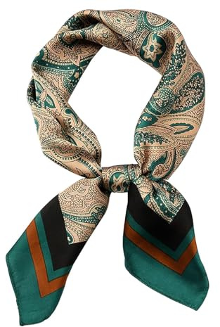 COZERI Cowboy Neckerchief Silk Neck Scarf Mens - Square Satin Silk Green Bandana Neck Scarf for Men Fashion Christmas Gifts, Lightweight Formal Handkerchief for Birthday Present Business 70x70cm