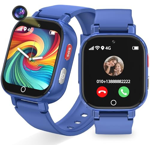Kinder Smartwatch, IP68 Smartwatch Kinder mit GPS und Telefon, Video/Voice Chat/WIFI/SMS-Empfang SOS Schulmodus Sportmodus Kleine Kinderuhr, Kindergeschenke GPS Uhrkinder für ab 4 Jahren, Blau