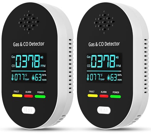 4 in1 Gas- und CO-Melder mit Stecker für Haus, Kohlenmonoxidmelder CO-Warnmelder Zuhause, Gasmelder Brenngaswarnmelder Gasleckmelder für Erdgas LPG Methan Propan Butan (2, Schwarz)