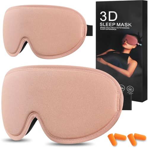 ALIIP Schlafmaske Rosa, 2er Schlafbrille mit Verstellbar Gummiband für Frauen Herren, Schlafmaske für Seitenschläfer Lichtblockierend und Atmungsaktiv, 3D Augenmaske für Reisen