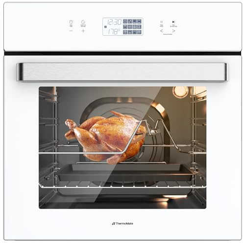 24 Wall Oven, ETL Certified, ThermoMate 2.6 Cu.Ft. Electric Wall Oven with 12 Functions, 3100W, White Built-in Convection Ovens, Sensor Touch Control, Safety Lock