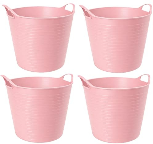 TUKA Pack de Capazos de Plástico 30 L – Profesional, Color Rosa Pastel | Barreño, Cubeta Resistente Multiusos para albañilería, jardinería, Agricultura y hogar (4, Rosa Pastel)