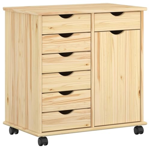 vidaXL Rullande skåp 63,5 x 39 x 65,5 cm Massiv furu Brun