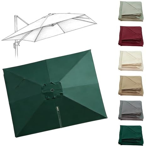 ENGTICUENU Rectangular Toldo De Parasol De Recambio 3x4m Toldo De Parasol Excentrico De Repuesto 8 Varillas, Cuadrada para Sombrilla De Playa Patio Jardín(Green)