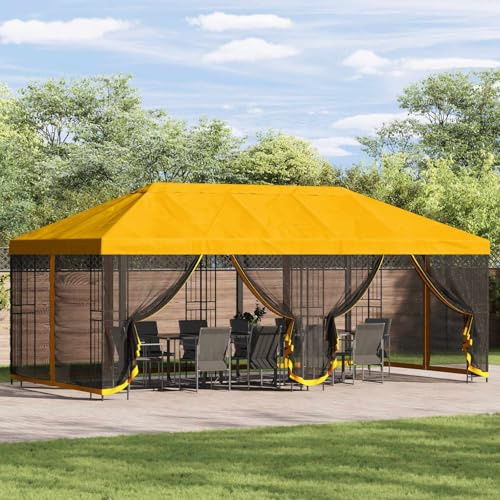 Zeiquah Pavillon mit Seitenwänden 6 x 3 m Gelb Polyester Stahl 190 GSM, faltpavillon Schutzzelt für Partyzelt Gartenparty Terrassenüberdachung Regenschutz