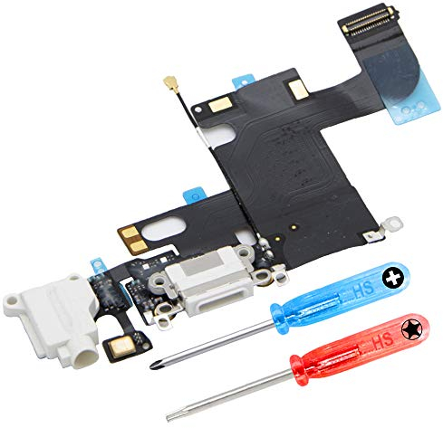 MMOBIEL Ladebuchse Kompatibel mit iPhone 6 2014 - Dock Connector Flex Kabel - Audio Jack/Mikrofon/Antenne Ersatz - Inkl. Schraubenzieher - Weiß