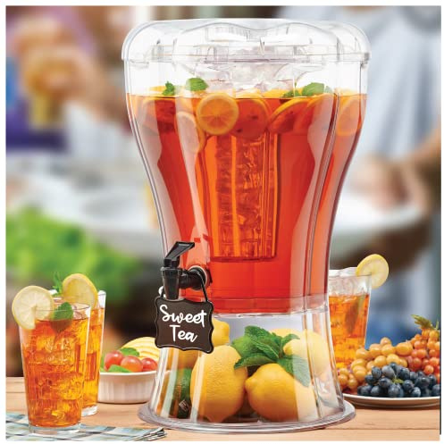 Buddeez 3.5 Gallon Clear Drink Dispenser - Built In Ice Cone and Spigot for Easy Pouring - Party-Perfect Serving Station with Chalk Board Tag