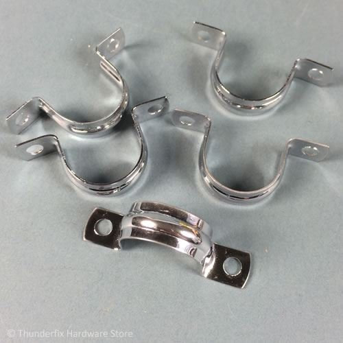 Thunderfix 22mm Chrome Saddle Pipe Clips (Pack of 5) - Pipe Clamp - Silver