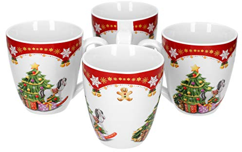 VAN WELL Set Set di 4 Tazze da caffè magia Natalizia, Tazza di Vin brulè in Porcellana da 530 ml, Tazza da caffè Grande, Tazza XL, Motivo Natalizio
