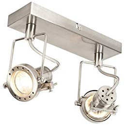 Qazqa - Industrial Steel Surface-Mounted Spotlight - Nickel Matt - 2-Light Swivel and Tilt - Suitable for LED GU10 | 2 Way Light - 24 x 8 x 17.5 cm - Dining Room, Kitchen, Bedroom, Living Hallway