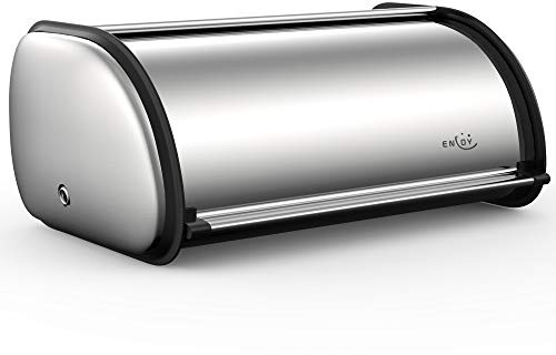 ENLOY Bread Box for Kitchen Counter, Stainless Steel Roll Top Bread Bin, Sliver Bread Storage Holder with Lid, Large Capacity Bread Keeper, 17 x 11 x 7 Inches
