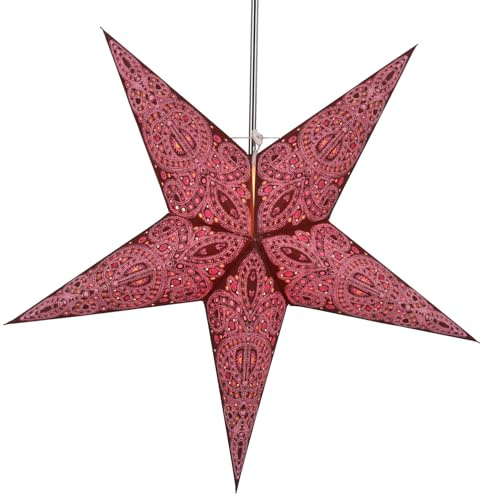 Faltbarer Advents Papierstern, 60 cm, hochwertig, Calea pink | Handgefertigter Papierstern mit Silberbronze, stimmungsvolle Deko, TÜV geprüft, einfache Montage.
