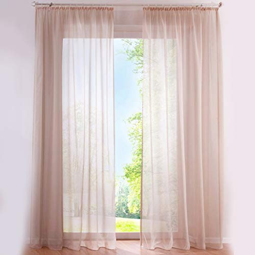 SIMPVALE 2 Paneles Cortinas Visillos de Gasa con Ganchos de riel para Dormitorio Habitación Sala de Estar Balcón, Marrón Claro, 140x245cm