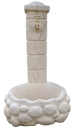 Fanuli Manufatti - Fontana Ciottoli in Cemento Bianco con Rubinetto Incluso, Ottima Soluzione per Il Giardino.