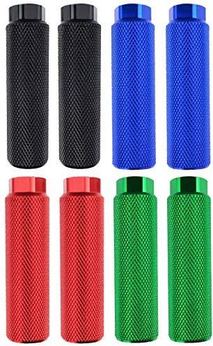 Zelerdo 4 Paar Fahrrad-Pegs aus Aluminiumlegierung, für Mountainbike, Radsport, Stunt-Pegs, passend für 3/8-Zoll-Achsen (schwarz, blau, rot, grün, 100 x 28 mm)