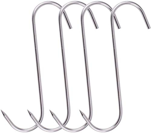 Gancio a S da 7 pollici in acciaio inox ad alte prestazioni, per lavorazione della carne, per griglia, barbecue, cucina, in metallo, per macellatori, agricoltori, cacciatori (4 confezioni da 4 mm)