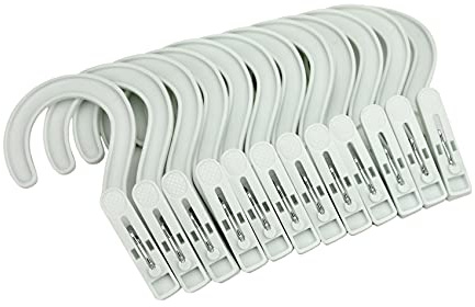Laundry Hooks Boot Hangers Plastic Clothes Pins Hanger Clips for Bathroom Travel Portable White (12Pcs)