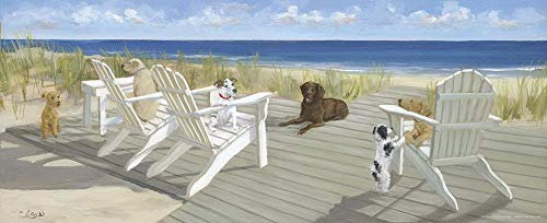 Feeling at home LEINWANDDRUCK im SCHATTENFUGENRAHMEN Hunde auf einem Deck Saxe Carol - Meer horizontal Kunstbilder im Holzrahmen cm_41_X_100