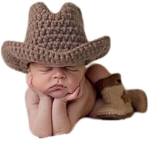 Petyoung 2PCS Baby Photography Props Newborn Infant Cowboy Hat and Boots Set Photo Prop Costume for Boys and Girls
