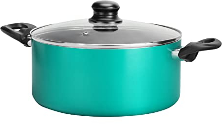 NutriChef Pentola da forno olandese verde – Elegante pentola da cucina professionale in ceramica da 4,44 qt, padella in lega di alluminio di alta qualità, coperchio in vetro temperato trasparente