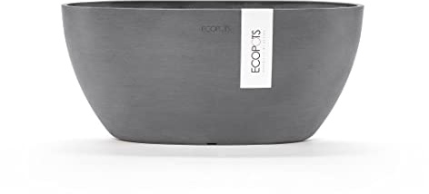 ECOPOTS Pflanzschale Sofia Grau - 30 x 13 cm oval groß - Pflanzentopf aus Recycling Kunststoff - Übertopf modern - Blumentopf für Indoor und Outdoor - Schale flach/niedrig, ECO-SM-SOF.30.GR