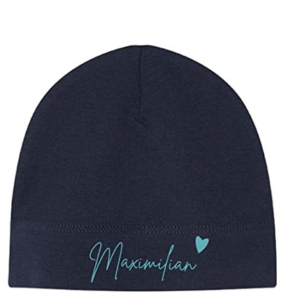 minimutz Kleine Babymütze mit Namen | Personalisierte Mütze Beanie für Baby und Neugeborene | Motiv Herz