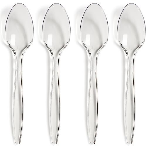 Reusable Clear Plastic Spoons - Heavy-Duty - (Pack of 100) - BPA Free Tableware and Dinnerware - Transparent Color Spoons Perfect for Indoor/Outdoor Parties, Picnic, BBQ, Takeaways