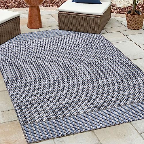 HomebyHome Outdoor Teppich Wetterfest 80x250 cm Sisal Optik Streifen Design Läufer Grau - Balkon Läufer Wasserfest Küchenteppich - Für Garten, Terasse, Camping, Außenbereich Teppich