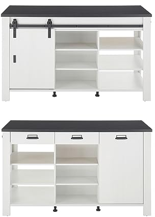 Furn.Design Kücheninsel Kochinsel in weiß Pinie und schwarz/anthrazit industrieller Stil Küchenschrank freistehend Landhaus 162 x 77 cm Stove (Kücheninsel)