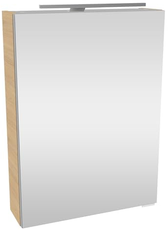FACKELMANN B.Style Spiegelschrank mit LED-Beleuchtung – Alibertschrank für Bad und Gäste-WC (50 x 68 x 15,3 cm) – SBC Badschrank mit Spiegel in Holz Braun – Tür rechts (Tür Links)