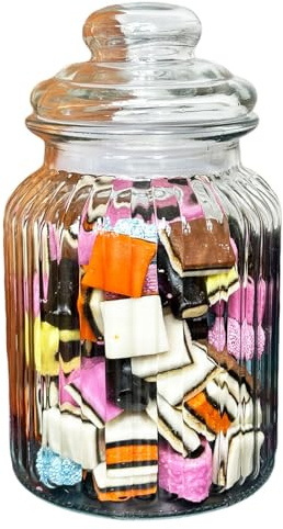 Darthome Glass Sweets Jar 750ml Ribbed Airtight Lid Traditional Kitchen Storage Container