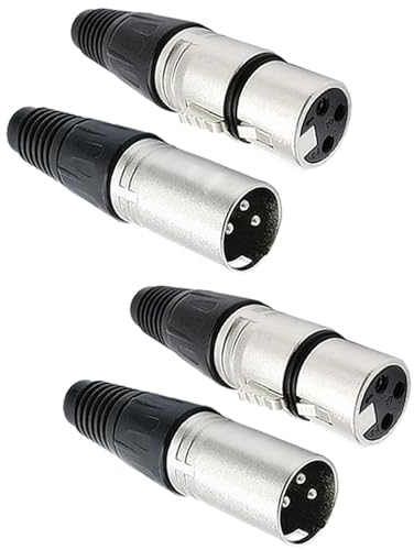 Greluma 4 Piezas Conectores XLR de 3 pines, 2 pares de conectores XLR macho/hembra, enchufe de cable de micrófono, toma de audio de micrófono