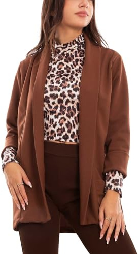 Toocool Blazer Mujer Abierto Oversize Manga 3/4 Elástico Primavera Verano Chaqueta VI-80021 [Talla única, Marrón]